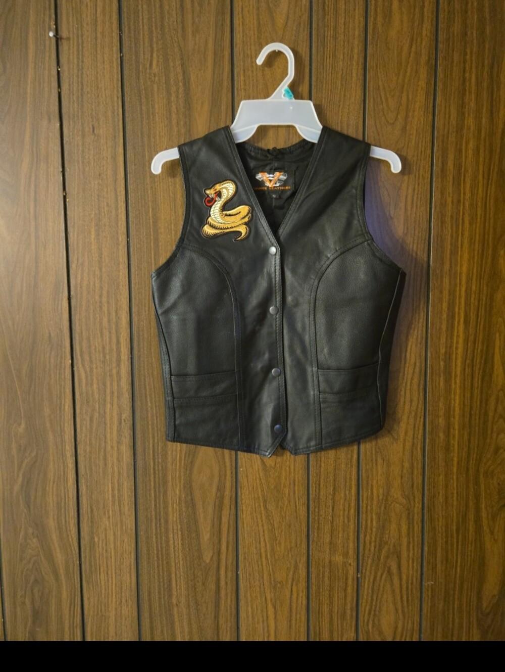 Women’s sz S Vancev Leathers black leather motorcycle riding vest biker chic